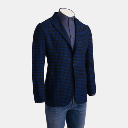 Sartorio - Wool Check Soft Coat in Black and Royal Blue