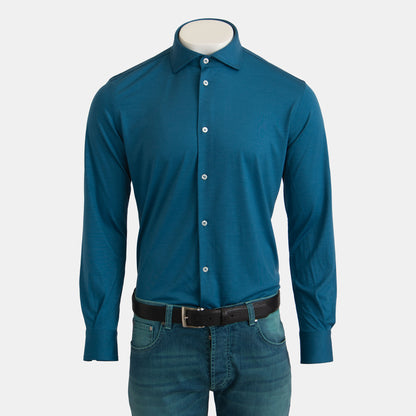 Maurizio Baldassari - Merino Wool Jersey Shirt in Cobalt Blue