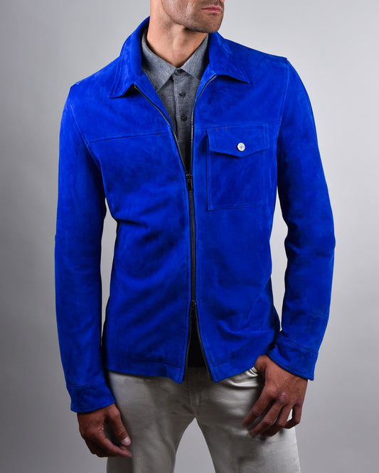 Isaia -Royal Blue Zipper Overshirt Coat