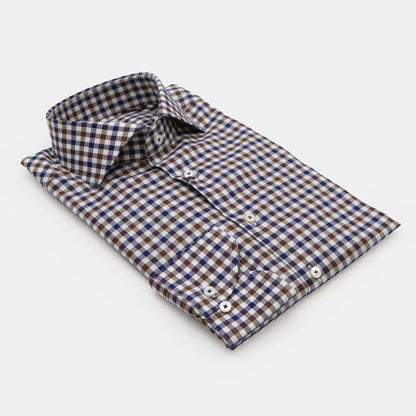 Stenstroms - Gingham Check Cotton Shirt in Brown and Blue