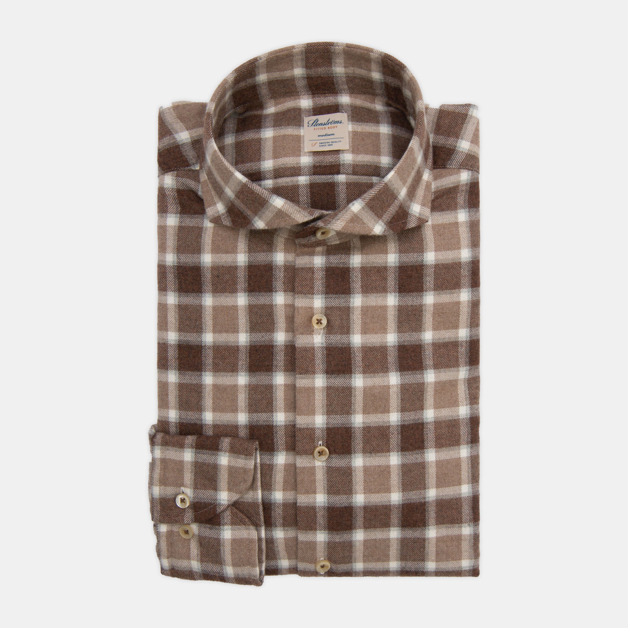 Stenstroms - Plaid Check Cotton Shirt in Brown and White – My Store