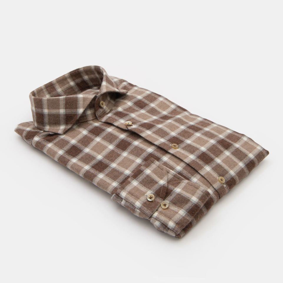 Stenstroms - Plaid Check Cotton Shirt in Brown and White