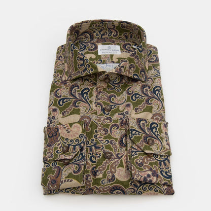 Khaki's of Carmel - E.B. Paisley Pattern Shirt in Olive Brown