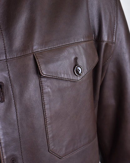 Khakis of Carmel - Brown Leather Button-Front Jacket