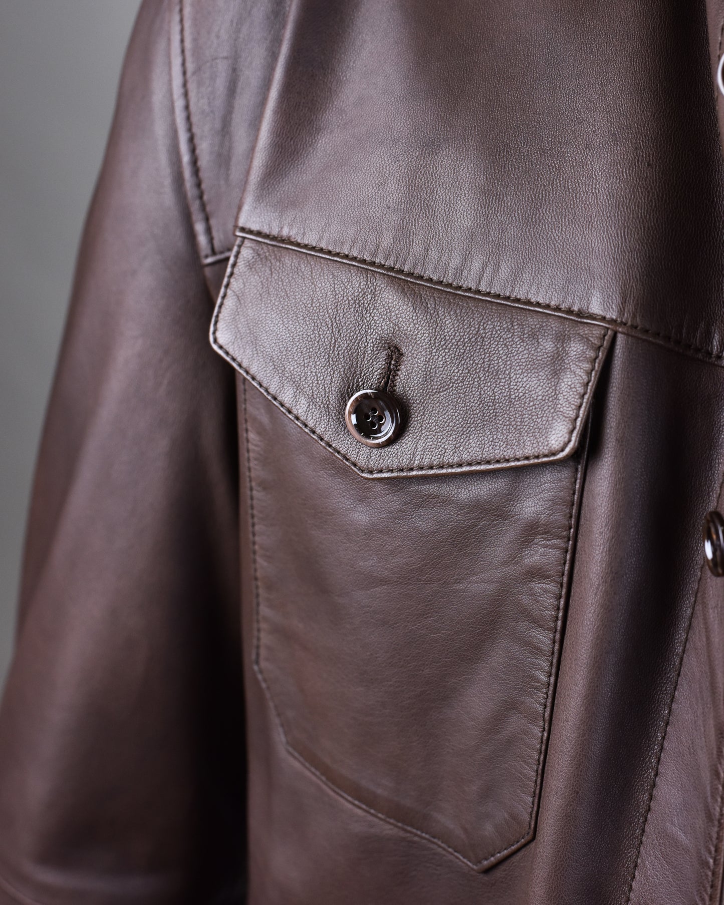 Khakis of Carmel - Brown Leather Button-Front Jacket