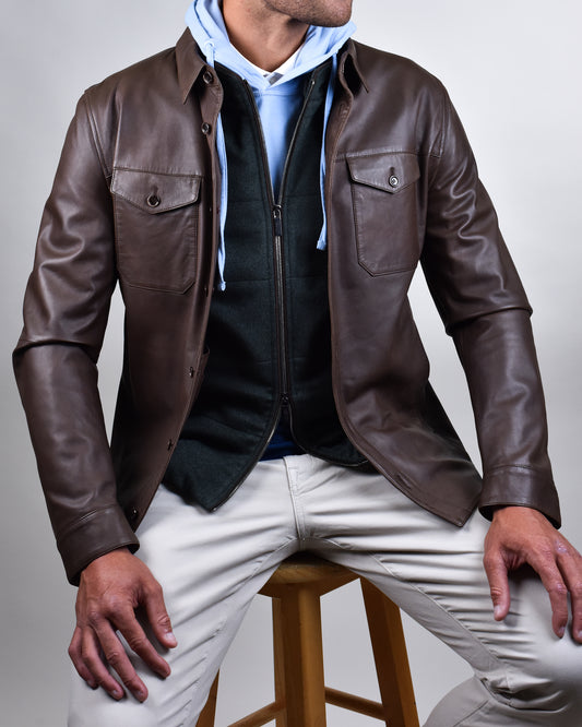 Khakis of Carmel - Brown Leather Button-Front Jacket