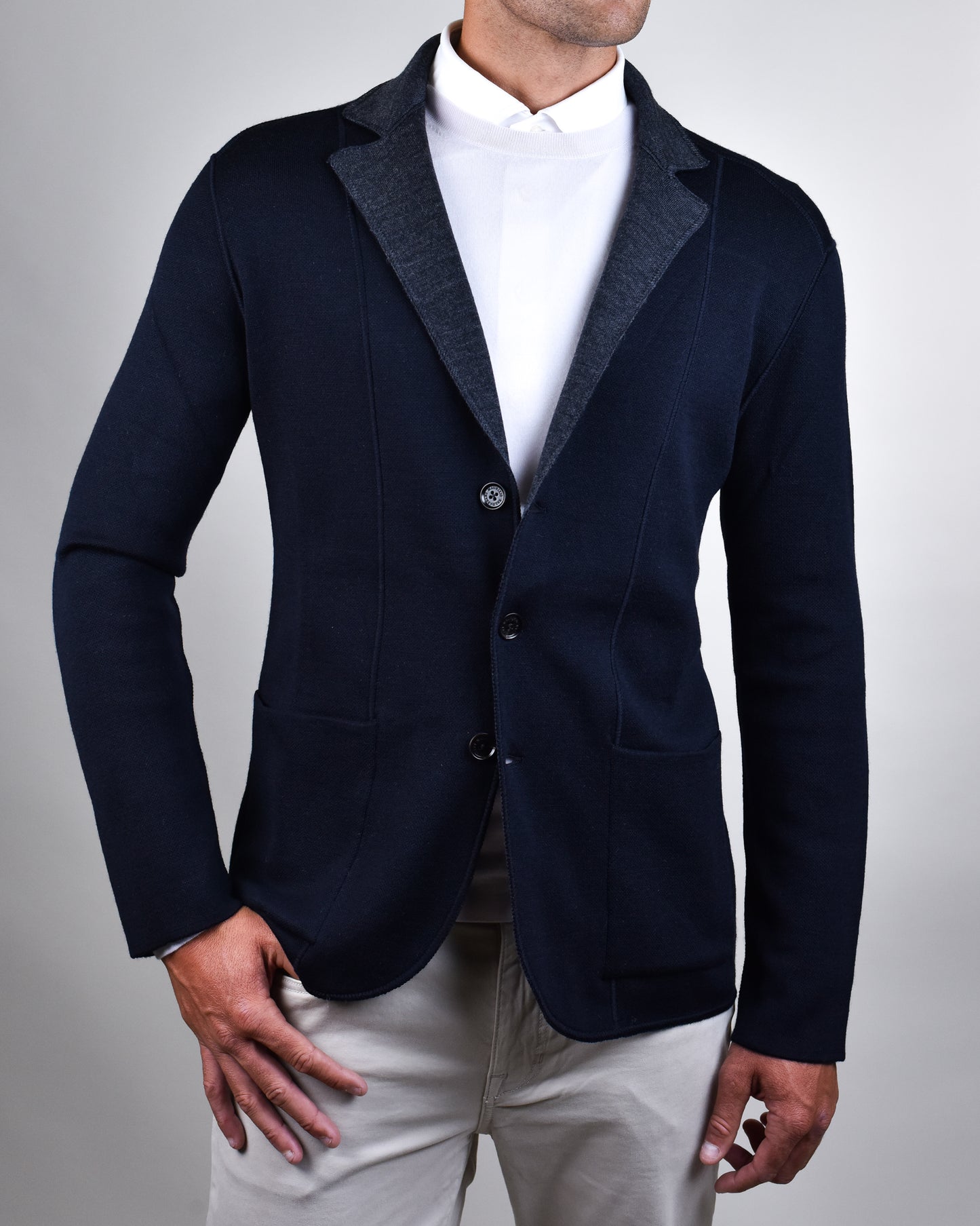 Maurizio Baldassari -  Navy Jamaica Rev Knit Swacket