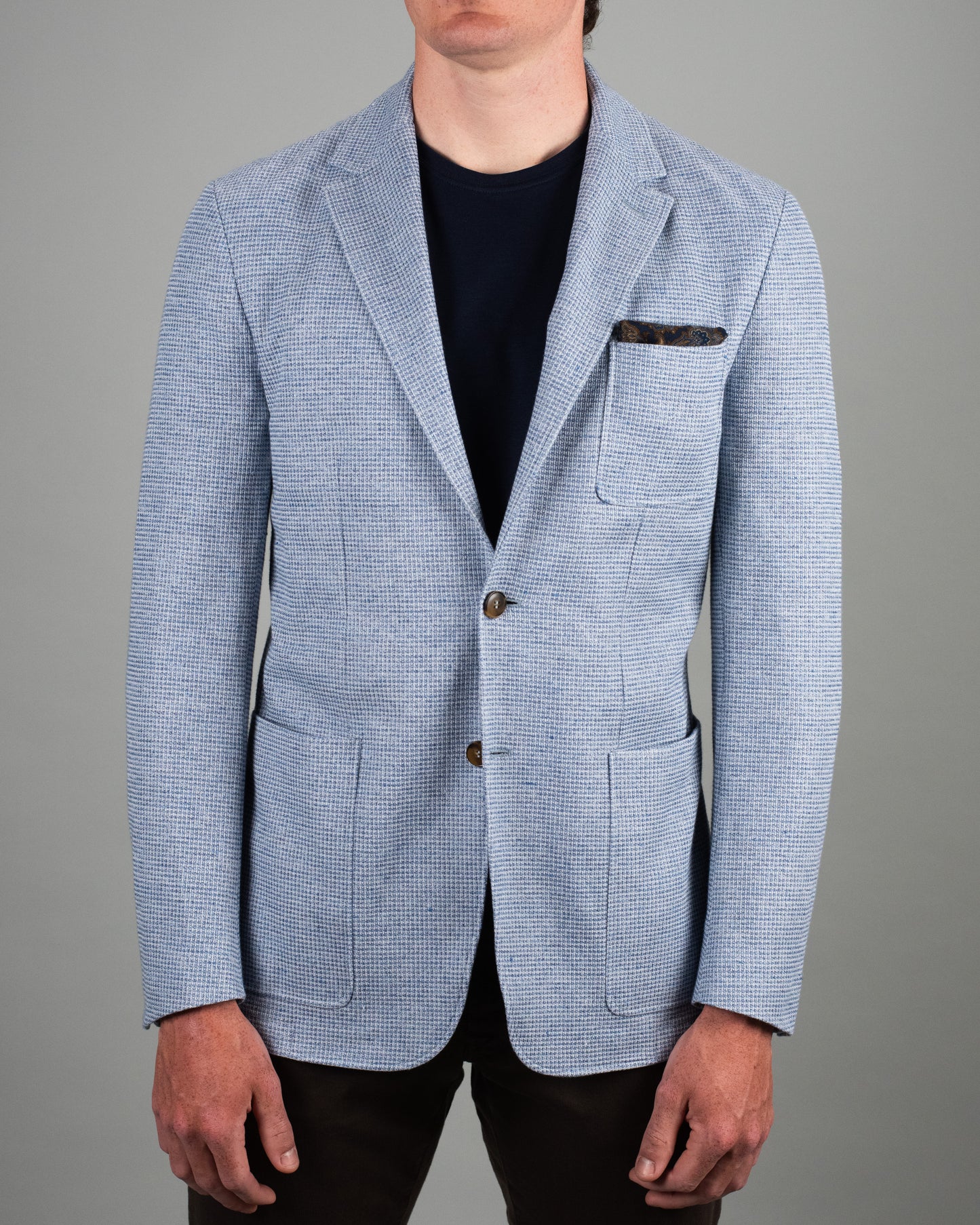 canali blue houndstooth jersey soft coat