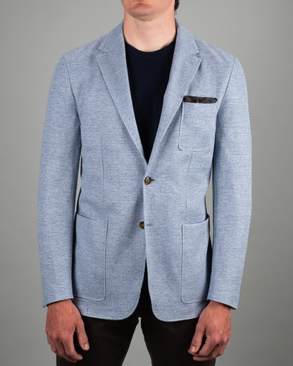 canali blue houndstooth jersey soft coat