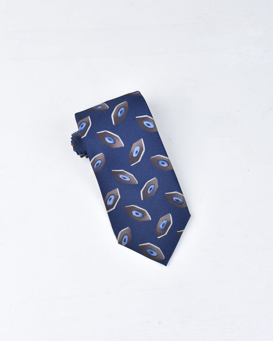 khakis of Carmel - silk printed tie in Navy Blue and Brown