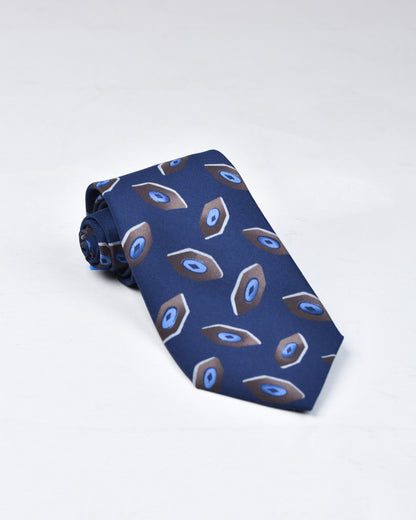 khakis of Carmel - silk printed tie in Navy Blue and Brown