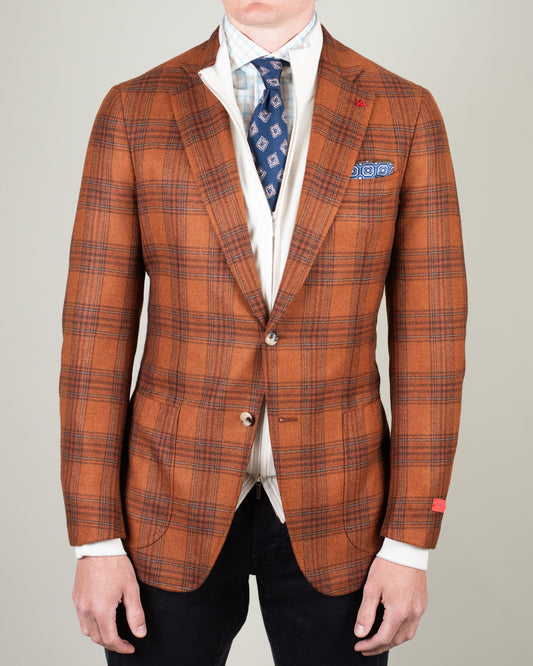 isaia orange plaid sport coat
