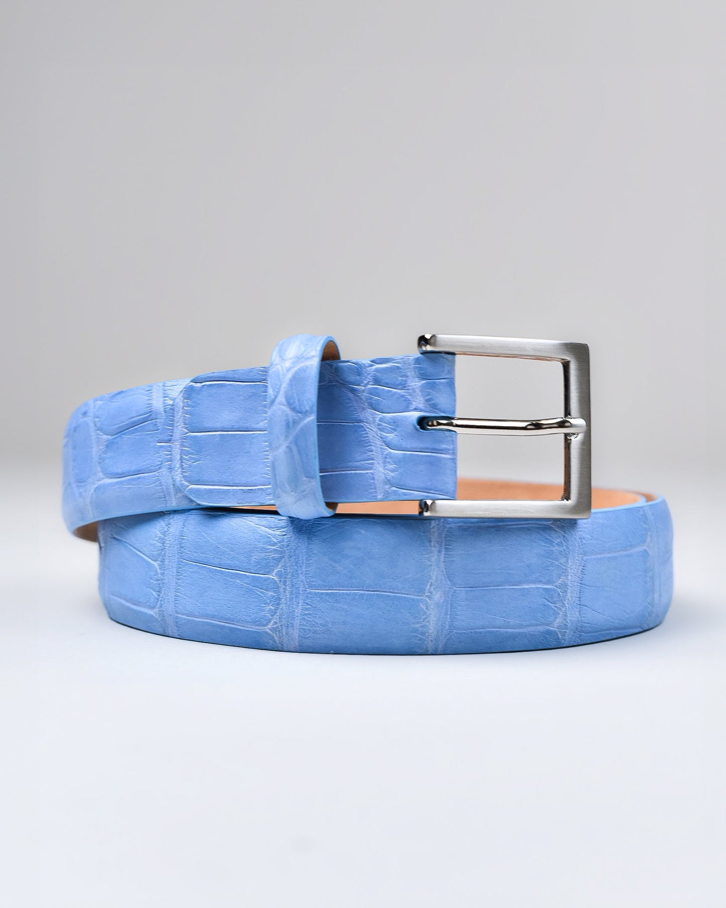 Khaki’s of Carmel - Handcrafted American Matte Alligator Belt in Carolina Blue