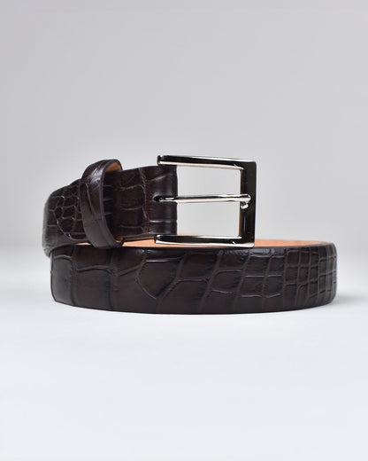 Khaki’s of Carmel - Handcrafted American Matte Alligator Belt in Chocolate Brown