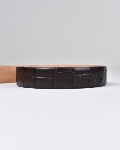 Khaki’s of Carmel - Handcrafted American Matte Alligator Belt in Chocolate Brown