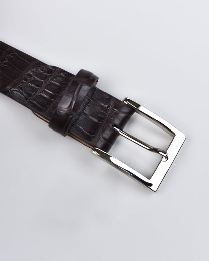 Khaki’s of Carmel - Handcrafted American Matte Alligator Belt in Chocolate Brown