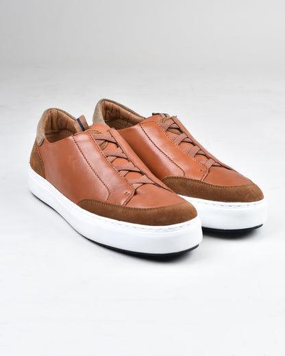 Johnston & Murphy - Cognac Sheepskin Suede Anson Stretch Lace-To-Toe Sneaker