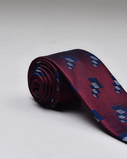 Khakis of Carmel - Silk Printed Tie in Maroon and Blue