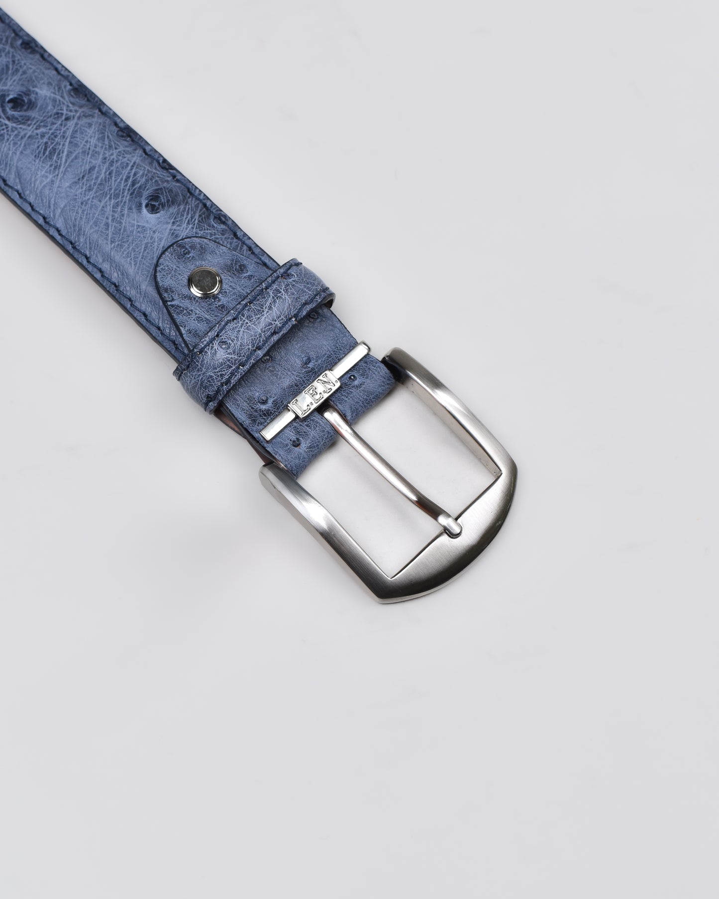 Khaki’s of Carmel - Handcrafted Ostrich Smoke Blue Belt