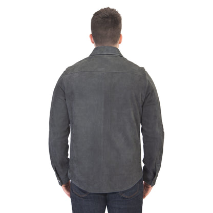 Isaia Leather Suede Shirt in Blue Grey