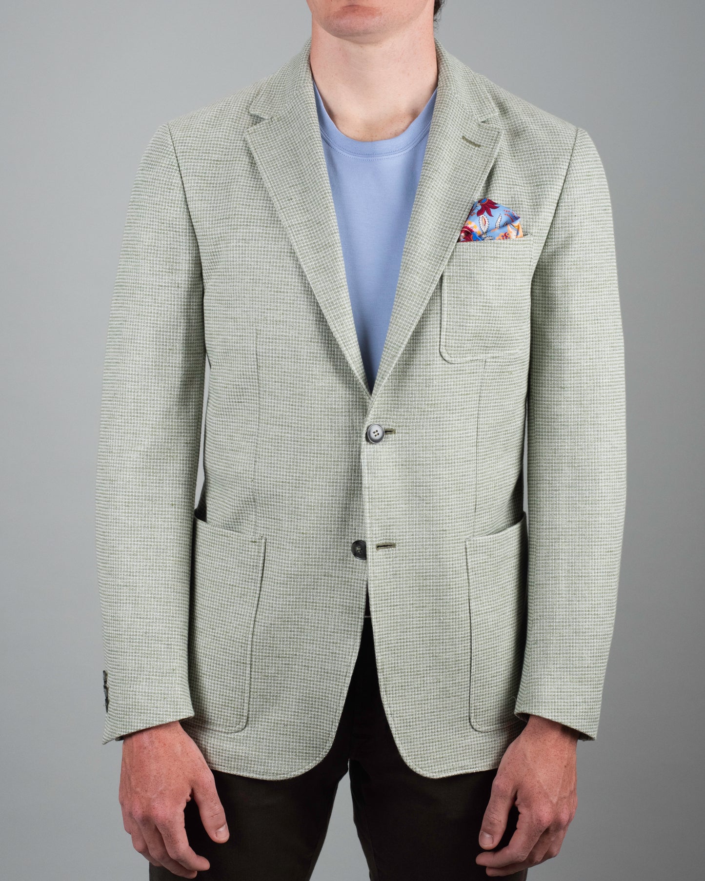 canali green houndstooth jersey soft coat