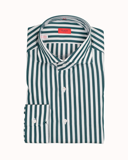 isaia green stripe shirt
