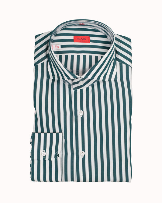 isaia green stripe shirt