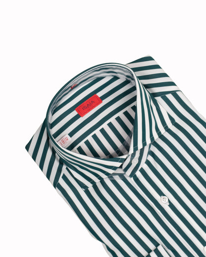 isaia green stripe shirt