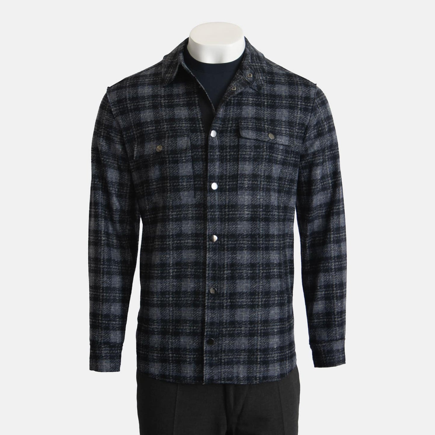 Khaki's of Carmel - Wool Blend Plaid Shirt Jacket in Blue and Grey