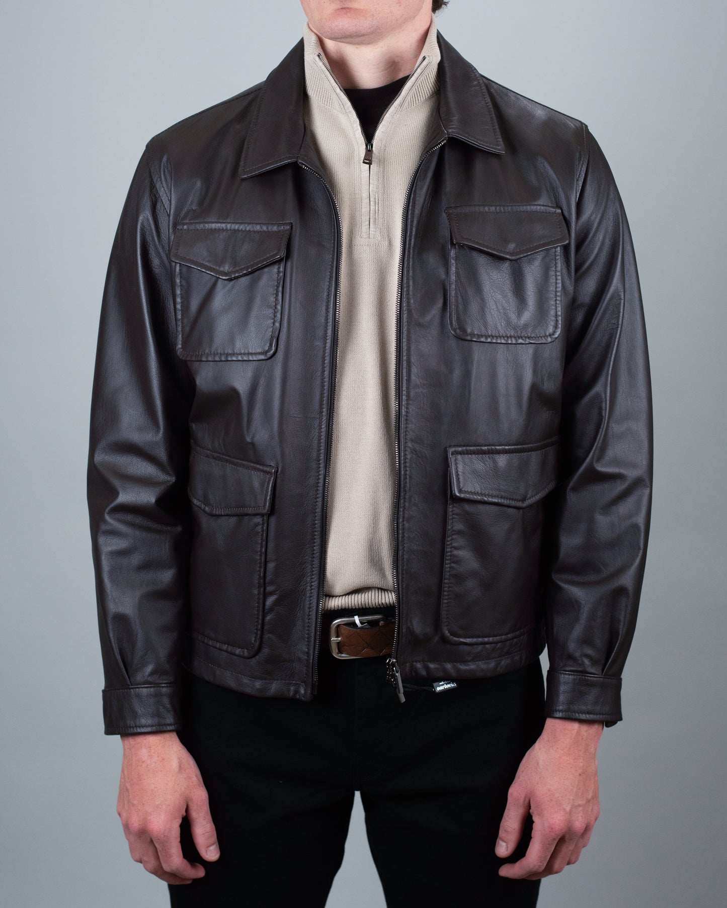 khakis brand brown leather jacket
