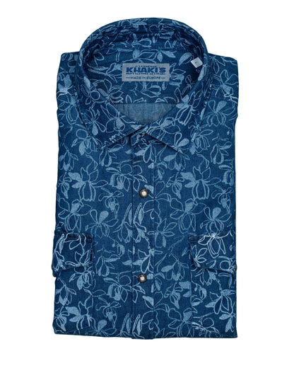 khakis brand denim floral print snap shirt