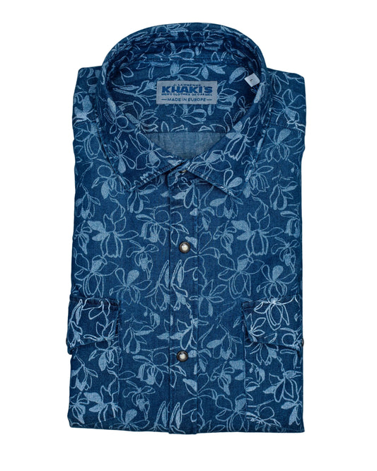 khakis brand denim floral print snap shirt