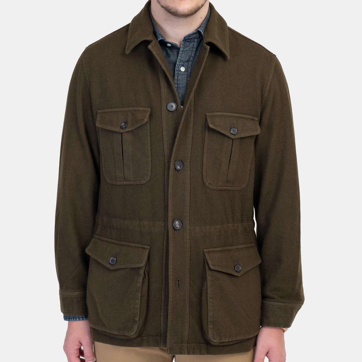 Manto x Khakis Cashmere Safari Jacket in Olive