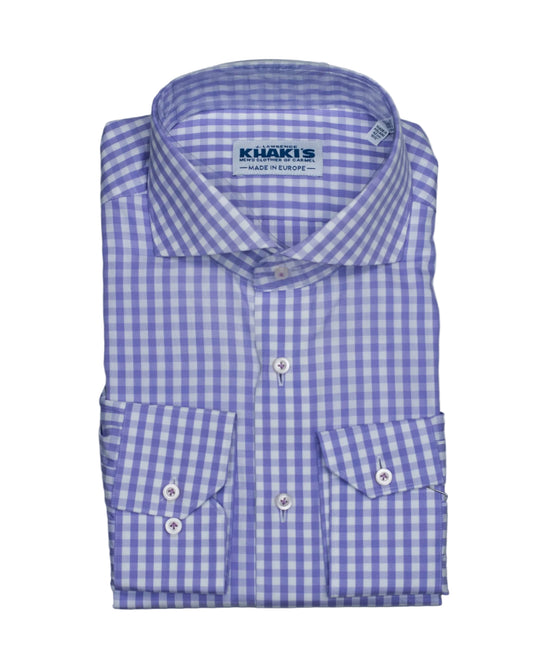 khakis brand purple check shirt