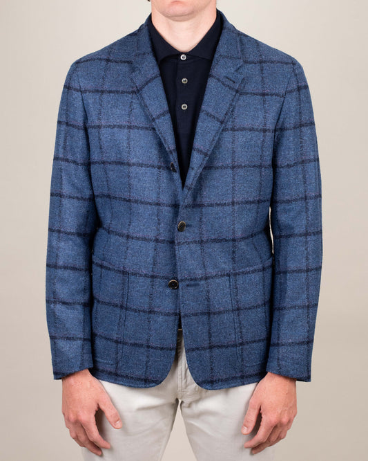 ravazzolo blue plaid hyrbid soft coat