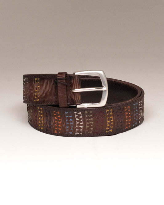 orciani dk brown multi stitch belt