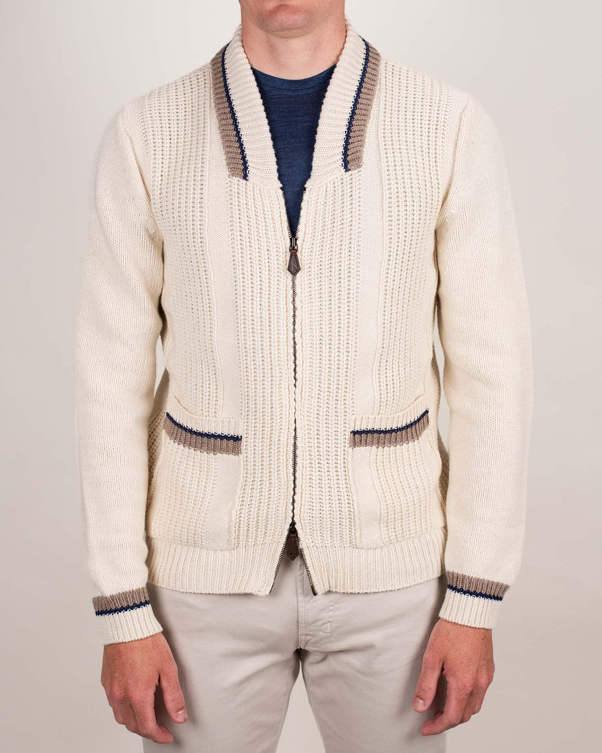 isaia cream bomber jacket