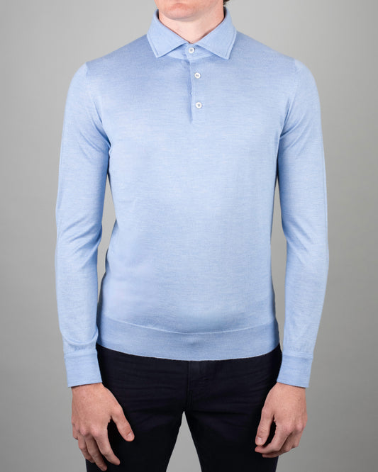 isaia lt blue cashmere silk polo