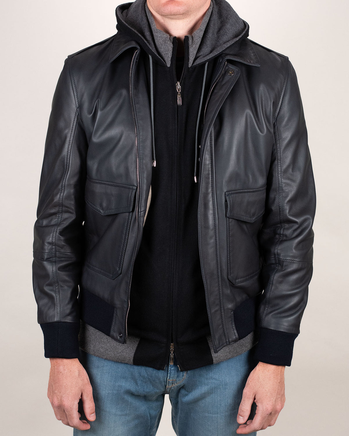 khakis brand navy leather blouson
