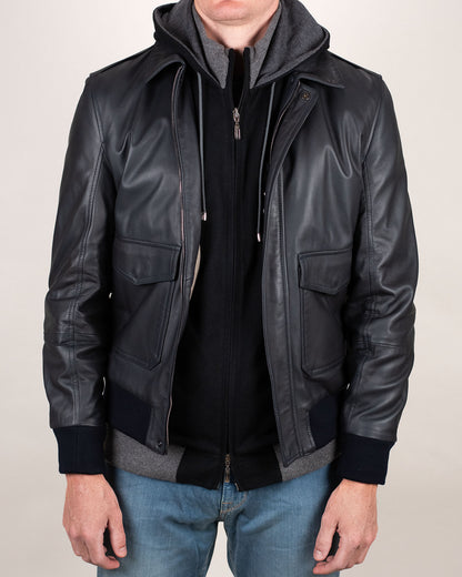 khakis brand navy leather blouson