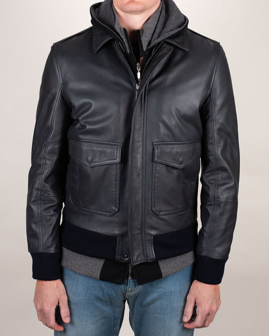khakis brand navy leather blouson