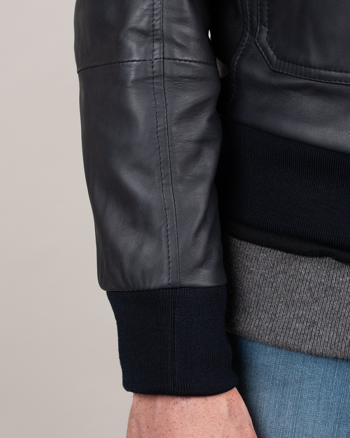 khakis brand navy leather blouson