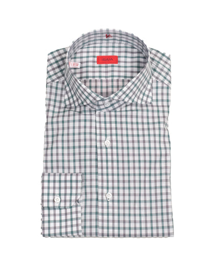 isaia grey check dress shirt
