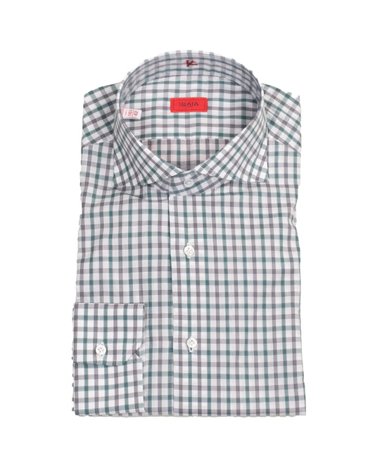 isaia grey check dress shirt