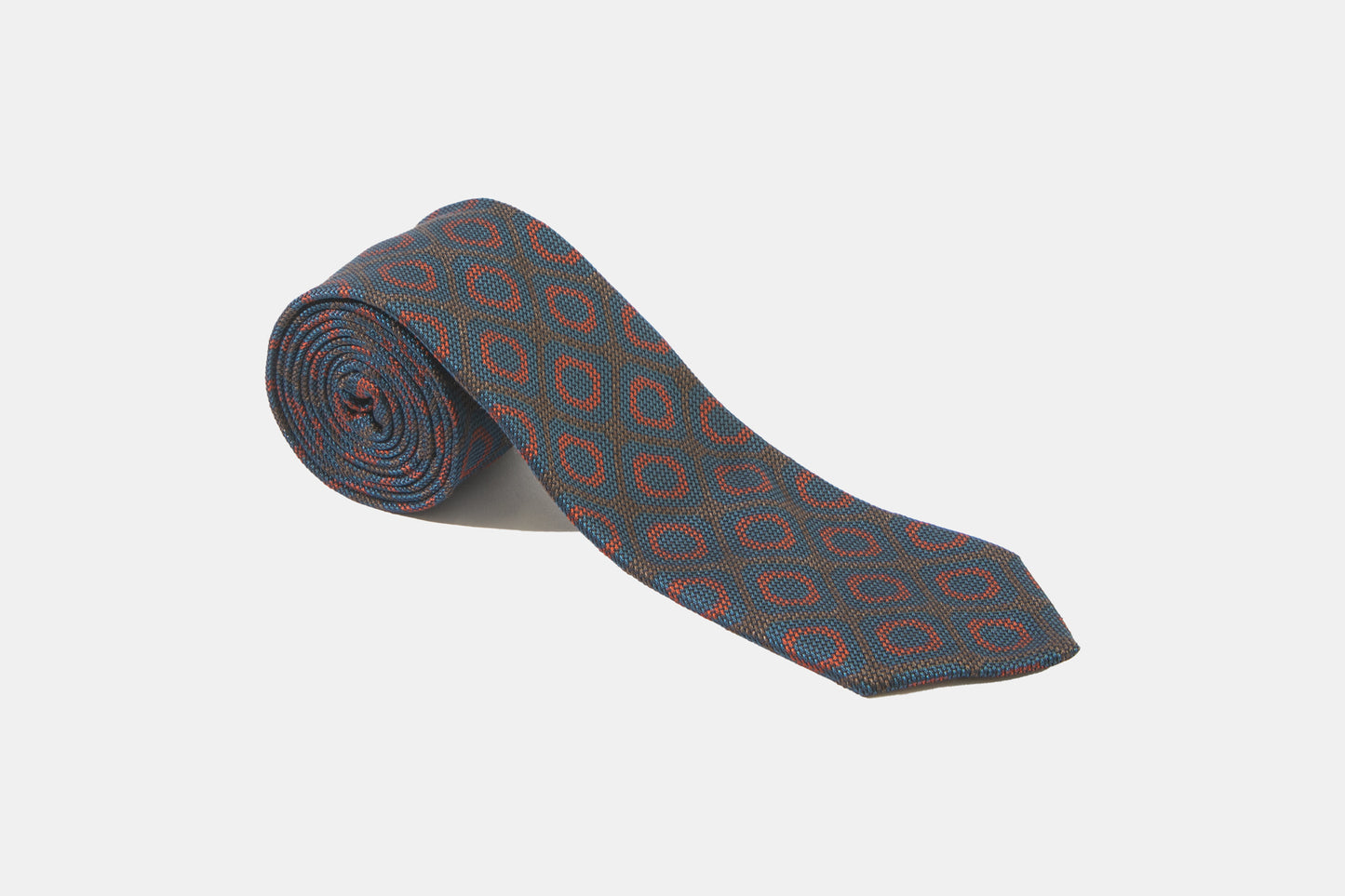 khakis of Carmel - brown silk tie with red and blue geometric pattern